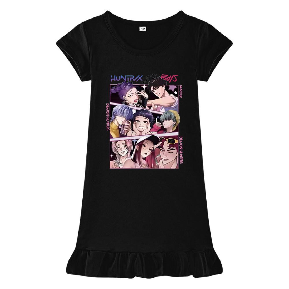 M1224 Kids Girls Sajaboys Kpop Rumi Zoey Mira Print Short Sleeves Ruffle Dress