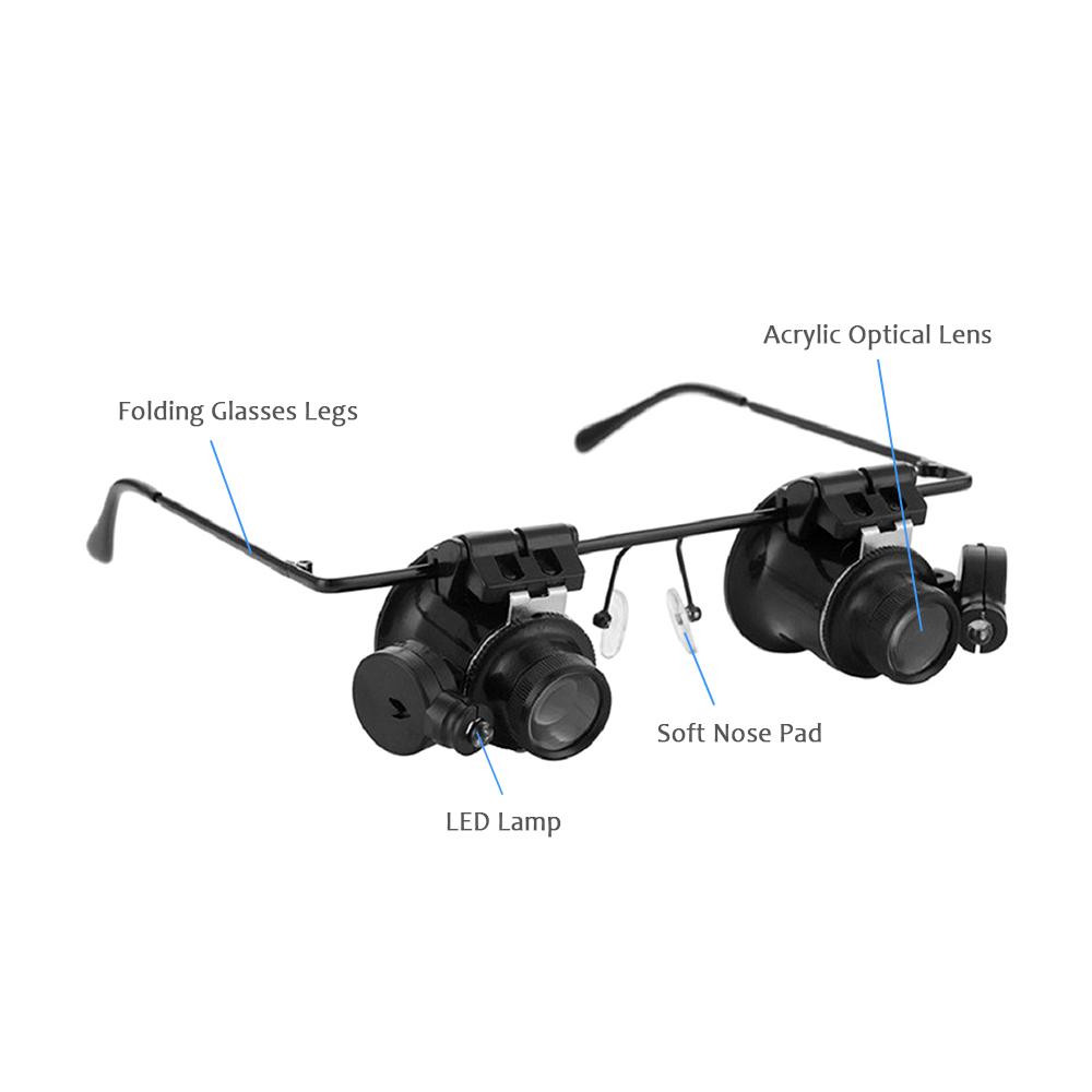 20X Magnifying Glasses Head Loupe LED Light Head-mounted Magnifier Hands- Repairing for Clock Watch Electronic Instrument