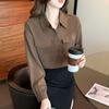 2024 Autumn Ladies' Coffee Color Polo Collar Long Sleeve Shirt