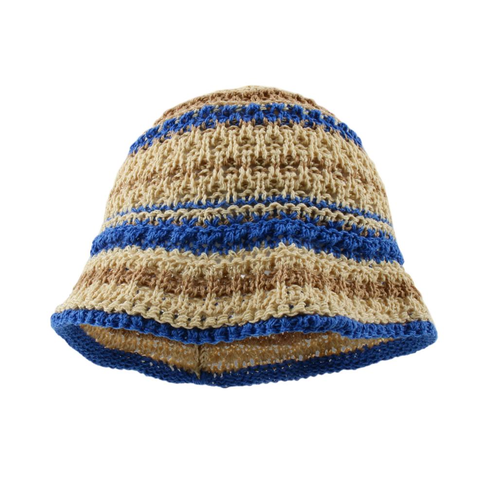 Summer Sunproof Crochet Bucket Hat Ladies Spring Commute Camping Fisherman Cap with Stripe Pattern for Girlfriend