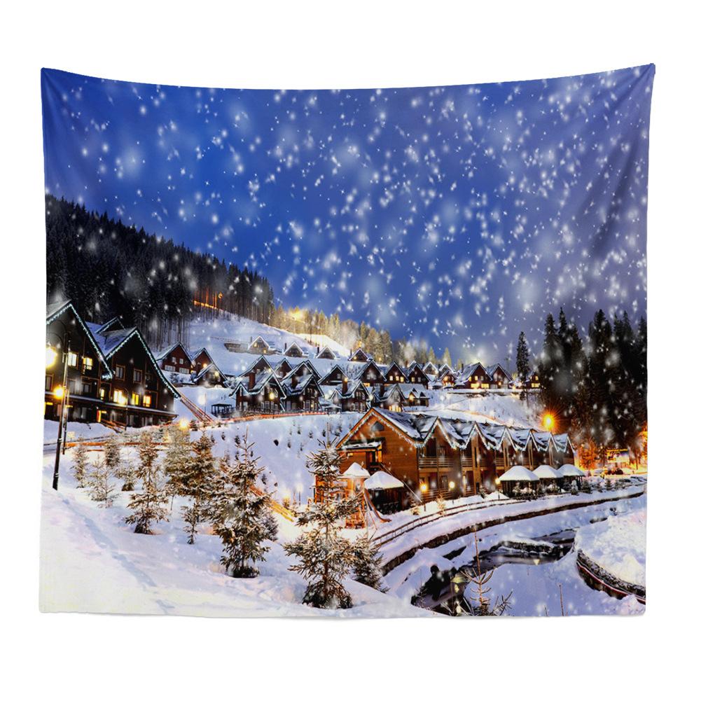 Supply Nordic Christmas Snow Town Fireworks Scenery Christmas Tree Tapestry Wall Mural