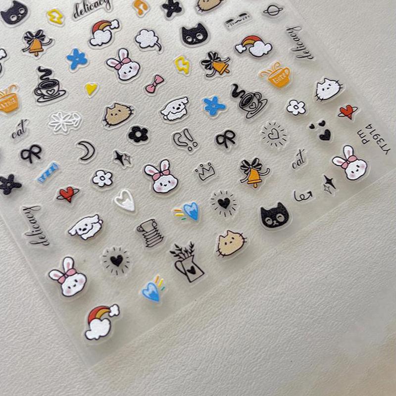 5D Embossed Cute Cartoon Animal Design Nail Art Sticker Decals Self Adhesive Supplies For Women And Girls