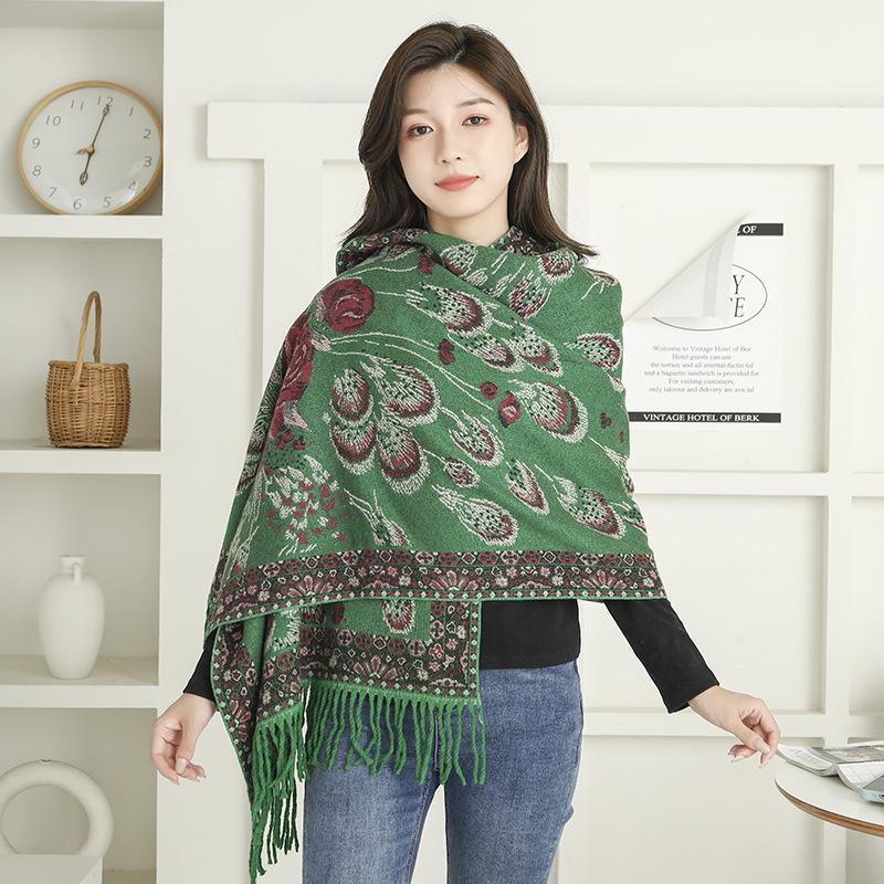 Jacquard Scarf Women's Winter Thickened Warm Ethnic Style Shawl High End New Imitation Cashmere Scarf