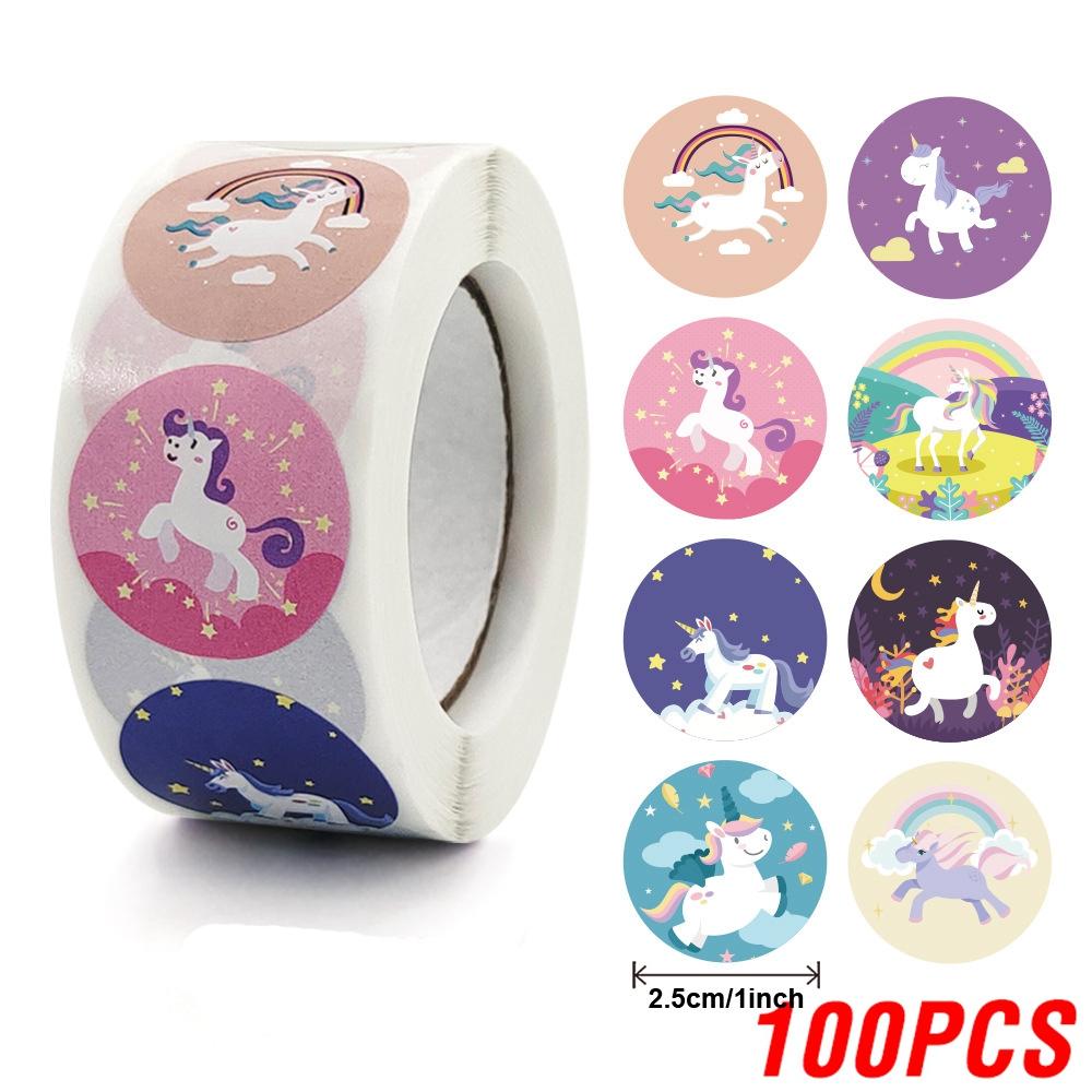 100-500 шт., наклейка с единорогом из мультфильма, детская наградная наклейка, подарочная декоративная этикетка, поощрение учителя, студенческие канцелярские наклейки