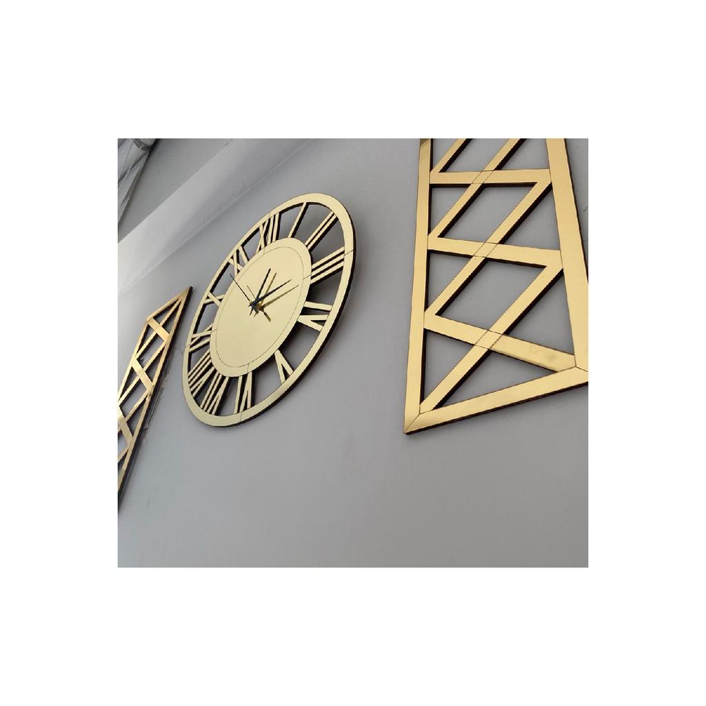 Стильные настенные часы, набор из 3 предметов, золото, 40 см. Декоративные стильные настенные часы с римскими цифрами, 18x48 см. Перекрестные столы.