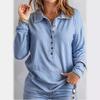 Autumn and Winter Solid Color Knitted Shirt Single breasted Flip Collar Loose Casual Top Women's Pullovers & Long Sleeves