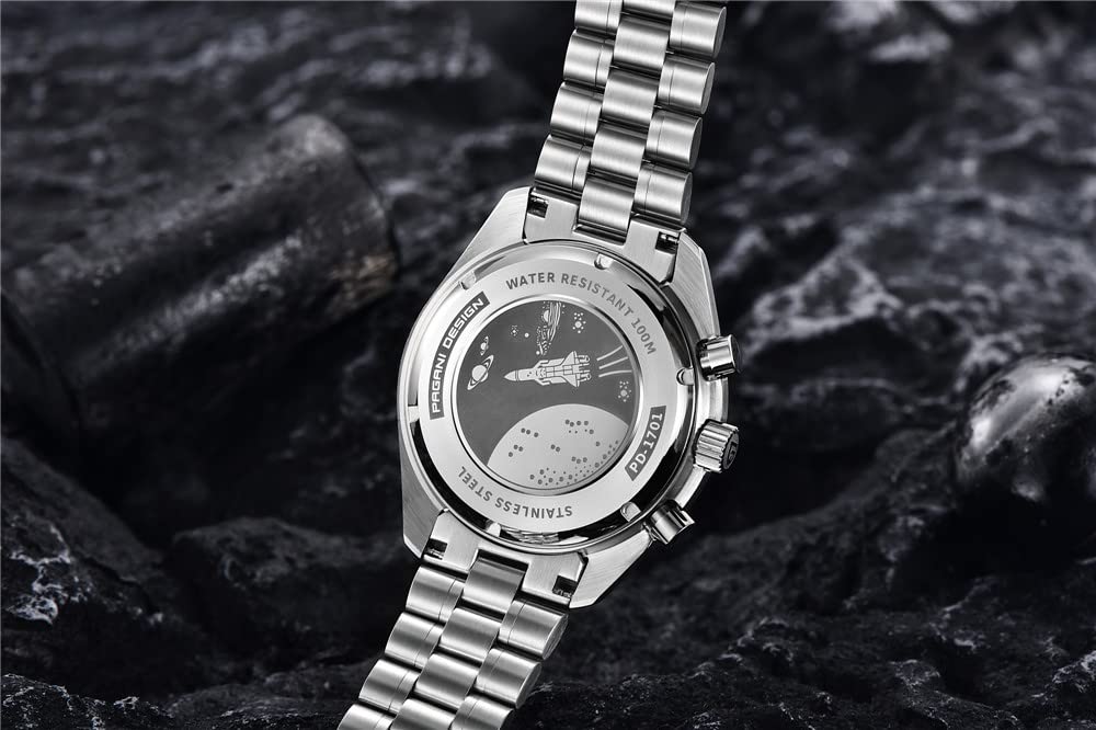 Мужские часы Pagani Design, Сделано в Японии, Кварцевый механизм SEIKO, Хронограф Speedmaster, с корпусом, Водонепроницаемые, Деловые/Рабочие Классические часы, Нержавеющая сталь