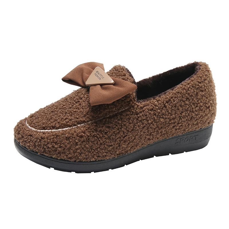 2025 Winter New Cotton Shoes Home Cotton Slippers Piled Thickened Fluffy Shoes Warm Internet Celebrity Bow Cotton Mop