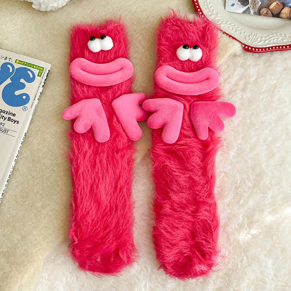 Funny Ugly Cute Socks Women's Mid-Crew Socks Plush Fluffy House Sleep Socks Warm Floor Non-Slip Cozy Winter Gifts Autumn Winter