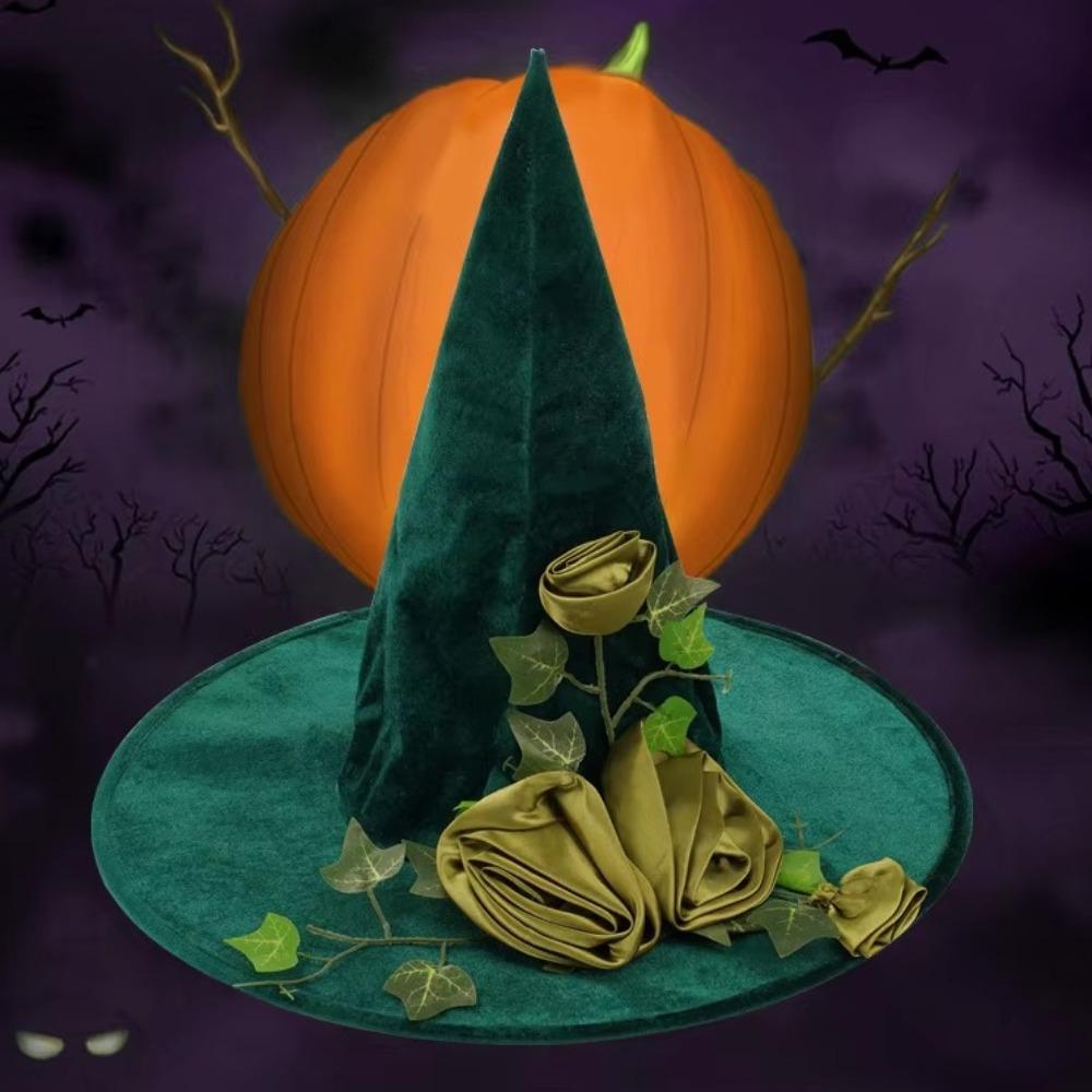 Flower Green Witch Hat Festival Atmosphere Halloween Witch Hat Portable Halloween Costume