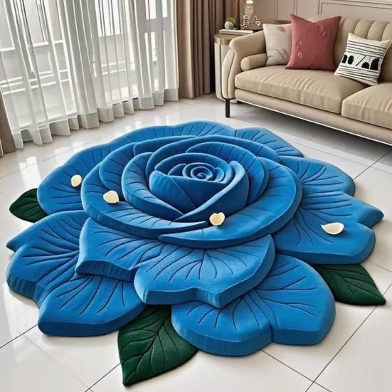 3D Visual Flower Shaped Floor Mat Non Slip Floral Bathroom Rug Super Absorbent Illusion Carpet for Tub Shower Bedroom Kitchen