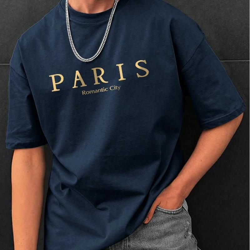 Футболки с графическим принтом Paris Romantic City Letter, мужская летняя свободная одежда, свободная хлопковая футболка большого размера, уличные мягкие топы