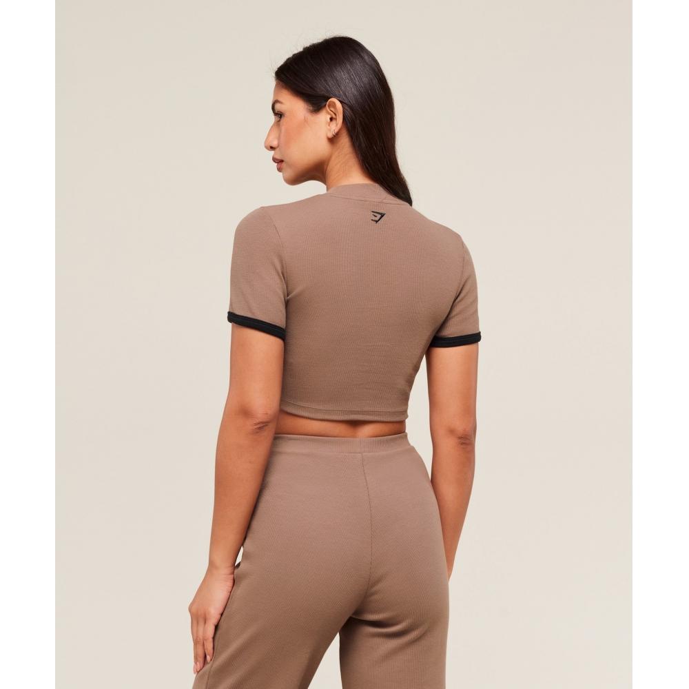 Gymshark Укороченный топ из хлопка в рубчик цвета мокко, лиловый, черный B3c2w Nc1z