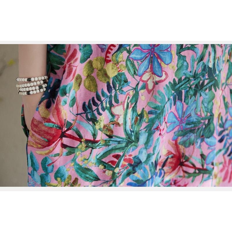 DIMANAF 2025 New Women Plus Size Summer Casual Floral Dress Vintage Long Dress Loose Basic Holiday Maxi