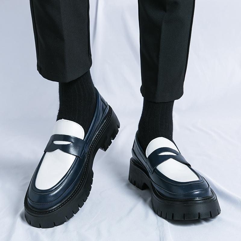 Fashion Round Headed Men's Loafers Fashionable and Trendy Men's English Style Styles Party Wedding Casual Business Thick Soled Shoes