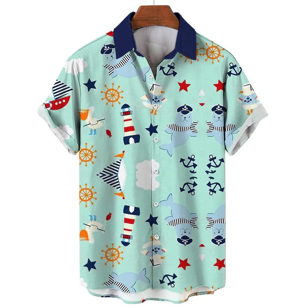 Мужские рубашки с принтом в виде морских животных, ракушек, морских коньков, рубашка с короткими рукавами, аутентичная повседневная мужская рубашка-кардиган