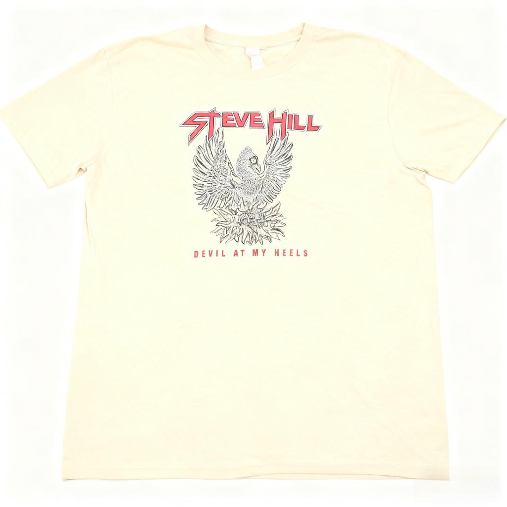 Steve Hill Black Steve Hill T-Shirt with Eagle Graphic & Devil At My Heels Print Rock Music Unisex Fashion Casual Loose T-Shirt