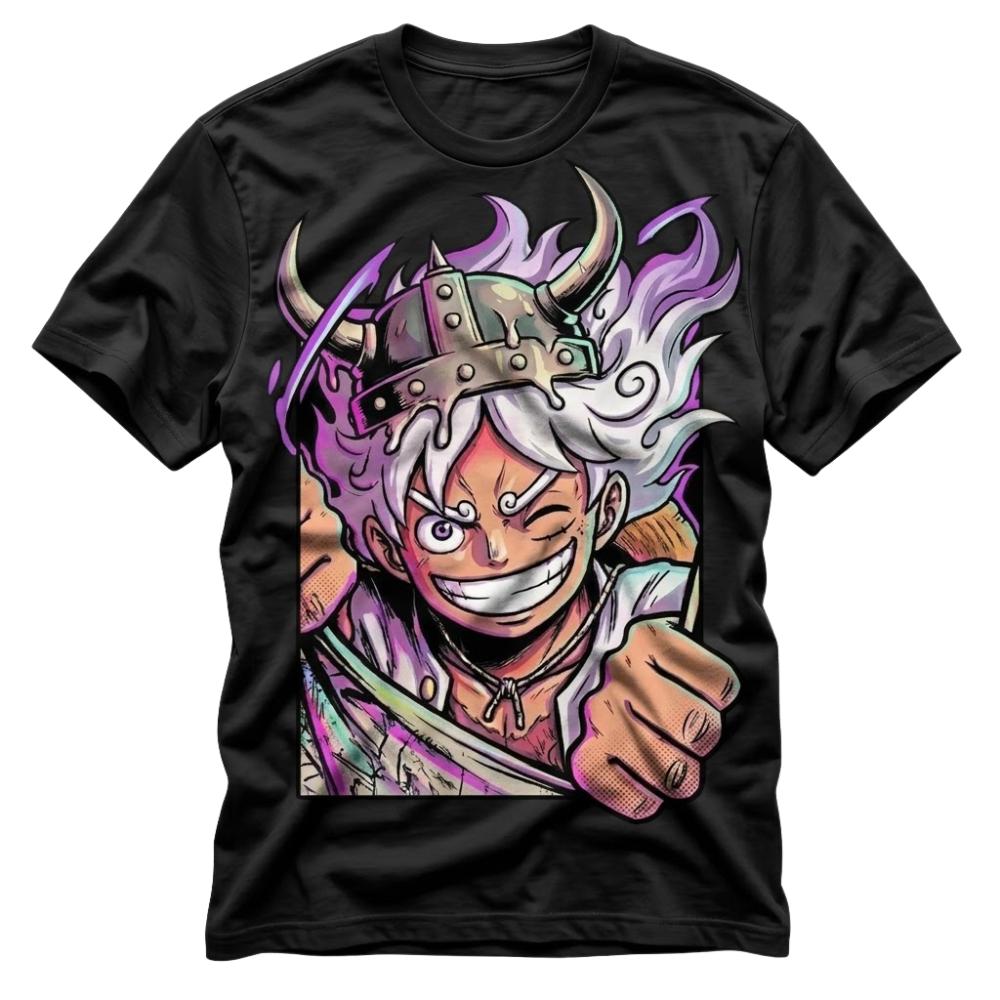 Summer 2026 One Piece Luffy No 5 Nicka Viking Edition Street Trend Theme 100 Cotton Printed Loose Tshirt for Boys and Girls
