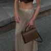 Women Maxi Skirt Elastic High Waist Shiny Sequins Long Skirt Street Style Loose Fit Skirt Night Club Stage Show Skirt