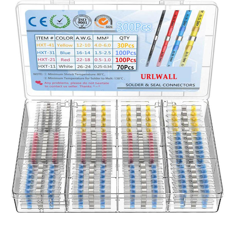 300Pcs Waterproof Solder Seal Heat Shrink Wire Butt Terminal Connector Set W/Box