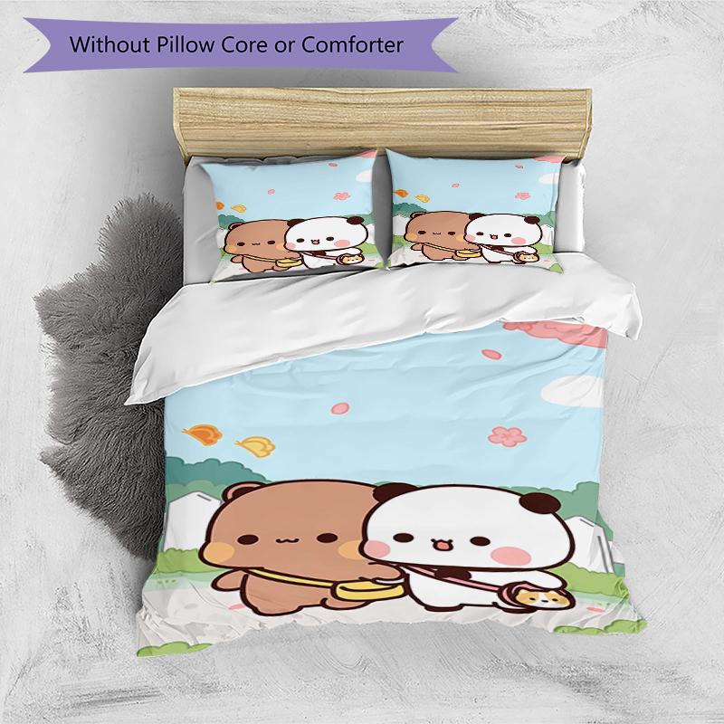 3pcs Yier BuBu Bear1 Design Cover Set - HD Printed Bedding with 1 Cover and 2 Pillowcases - Perfect for Home and Dorm Decor