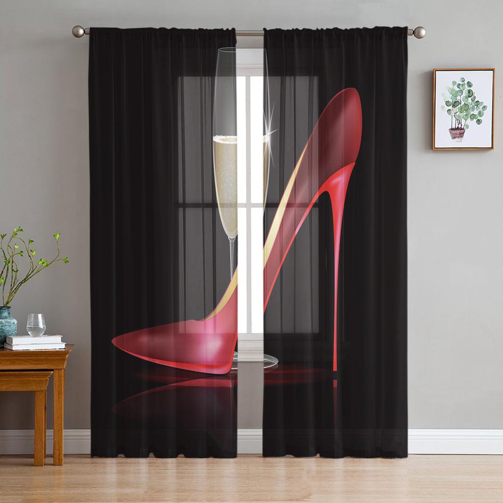 Прозрачные шторы для гостиной Высокие каблуки Косметика Ретро Детская спальня Балкон Большие шторы Кухня Столовая Шторы