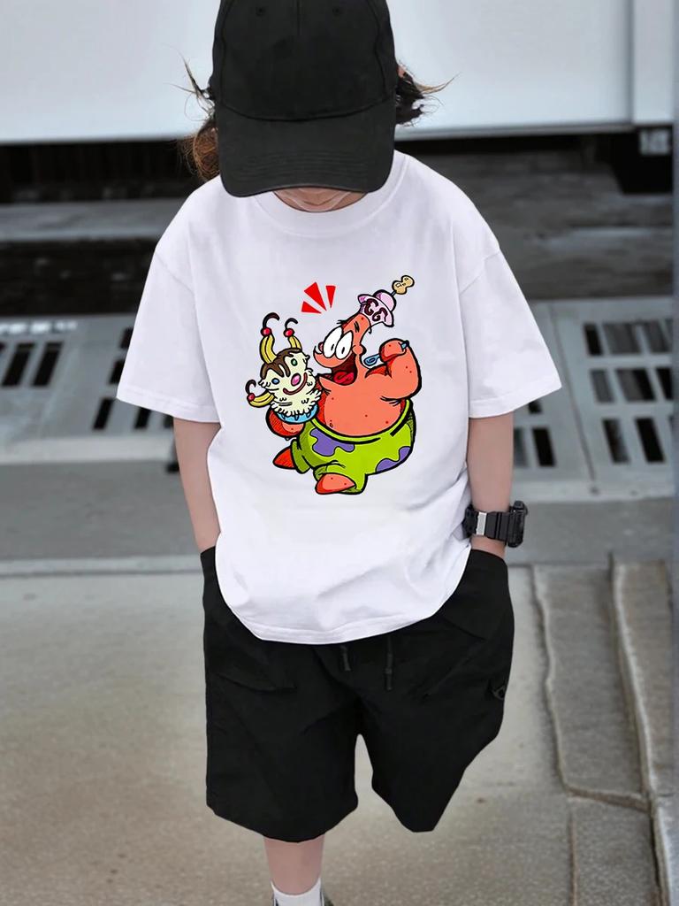 Jellyfish SpongeBob Short Sleeve Tee For Children Summer Cute Crewneck Casual Ages 3-14