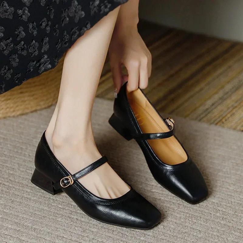 Модные новые туфли Мэри Джейн для женщин, ретро-стиль, квадратный носок, низкий каблук, одинарные туфли, мягкие и удобные балетки, zapatos mujer