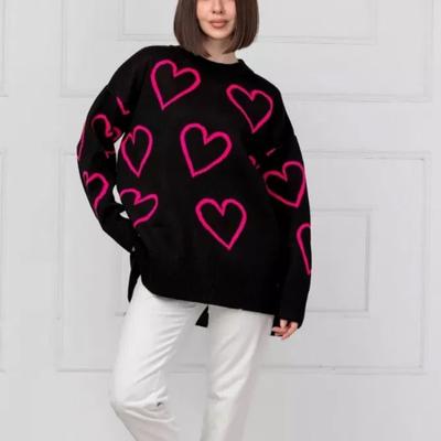 Осень и зима новый модный свитер с круглым вырезом Love Color женский свободный жаккардовый пуловер свитер женщина