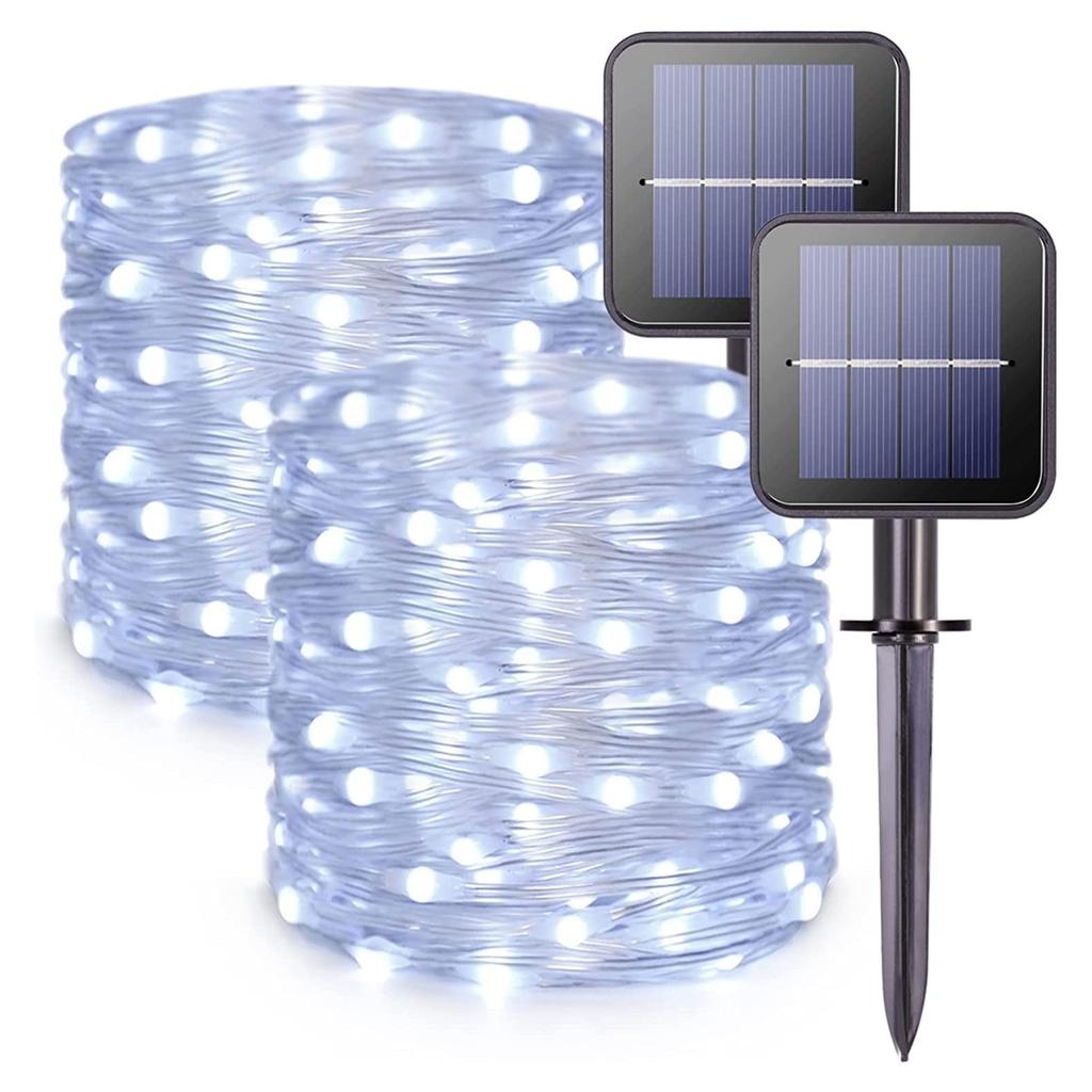 Outdoor Solar Light String 33 Feet 100 Led Solar Lights 8 Lighting Modes Copper Wire Lights Courtyard Trees