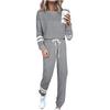 Женский свободный пуловер с круглым вырезом, повседневный модный костюм с длинными рукавами и длинными брюками