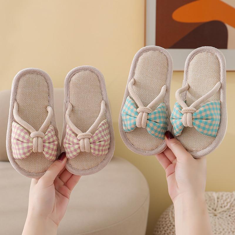 Children's Linen Spring and Autumn Girls Home Non-slip Thick Bottom Four Seasons Household Children Hollow Baby Floor Slippers