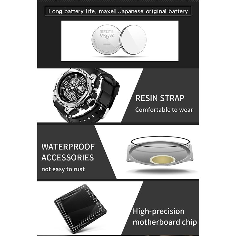 SANDA Fashion Trend 6024 Outdoor Sports Shockproof Watch for Boys and Girls Multi-functional Waterproof Luminous Electronic Watch