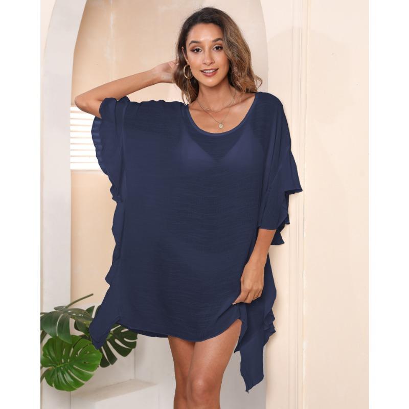 Women's Dress Plus Size Ruffle Solid Color Simple Loose Beach Bikini Cover-Up Swimwear Cover-Ups