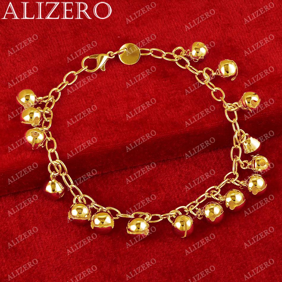 ALIZERO 18K Gold Bracelet Bell Beads Bracelets For Woman Fashion Wedding Party Gift Fine Jewelry Wholesale