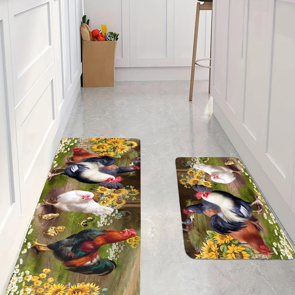 Мягкий кухонный коврик с изображением петуха и подсолнуха, кухонный коврик против усталости, набор водонепроницаемых нескользящих ковриков, коврик для бегуна, прикроватный коврик, впитывающий ковер для кухни