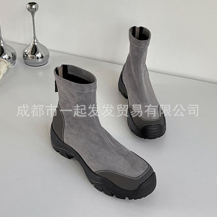 2025 Autumn and Winter New~ Comfortable and Versatile Thick-heeled Short Boots Women's Commuting Round Head Height Increase 4cm Thick-soled Martin Boo
