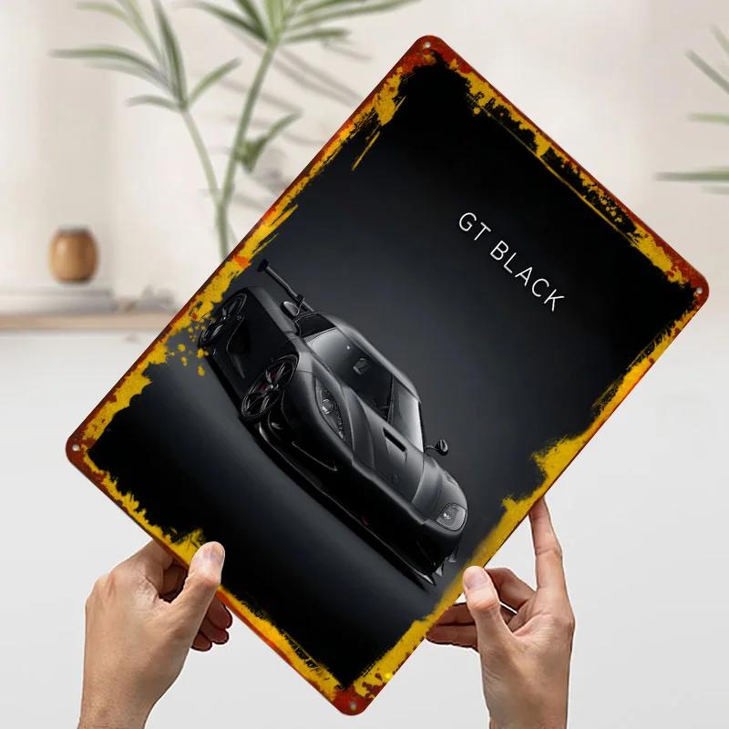 Black Sports GT Car Poster Customized Vintage Metal Signs Wall Art Retro Tin Plaque for Garage Decoration Bedroom Decorations