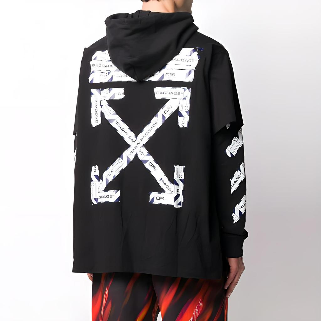 Off-White Ss20 Airport Tape Long-Sleeve Hooded T-Shirt Men Tops Black OMAB033S201850031088