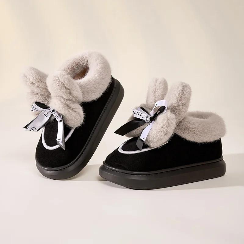 2025 зимние хлопковые туфли на каблуках для женщин, теплые плюшевые шлепанцы для улицы, модные мягкие уютные нескользящие пушистые домашние тапочки