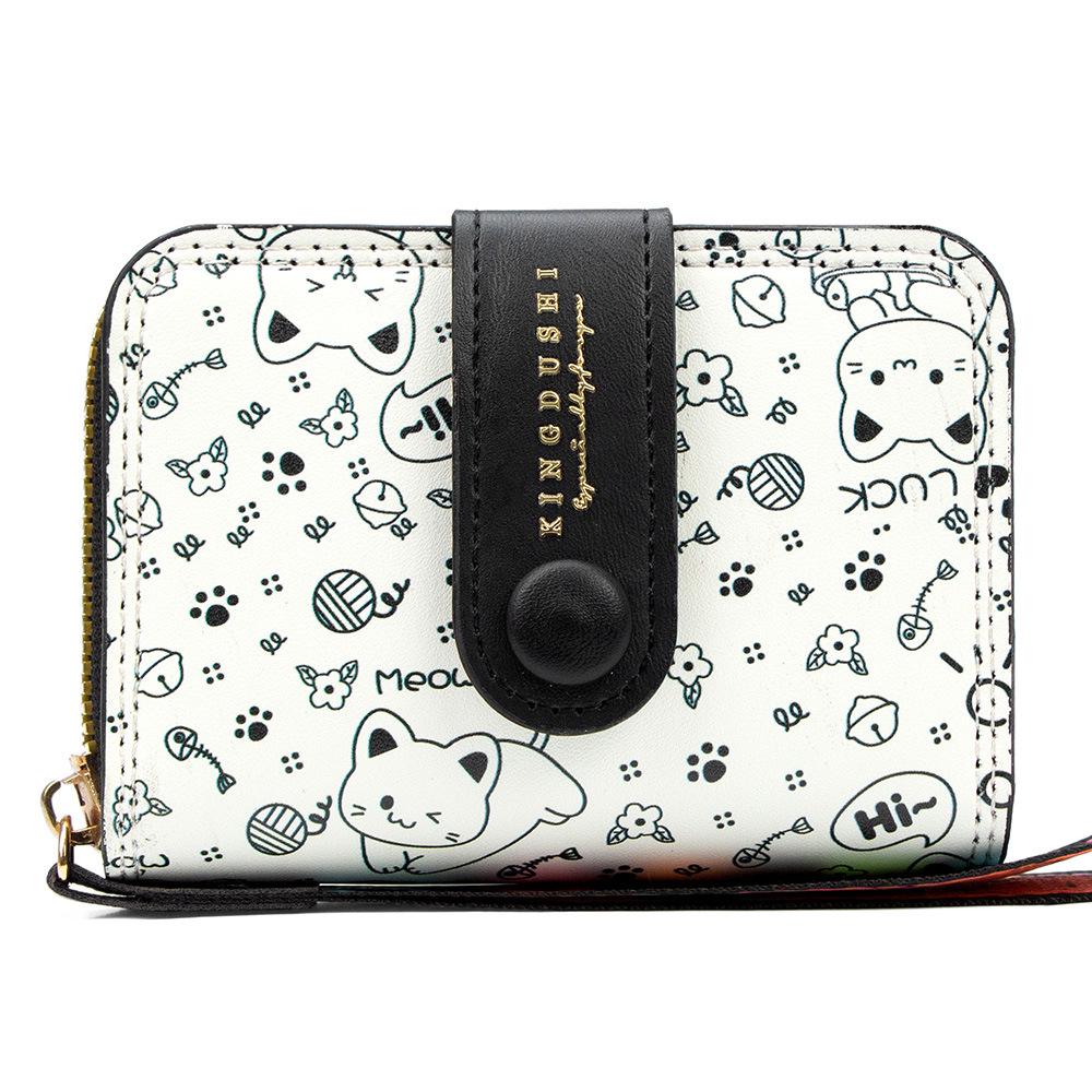 2025 Японский Милый Котенок Женский Короткий Кошелек и Держатель для Студенческой Карты Кошелек на Молнии для Монет