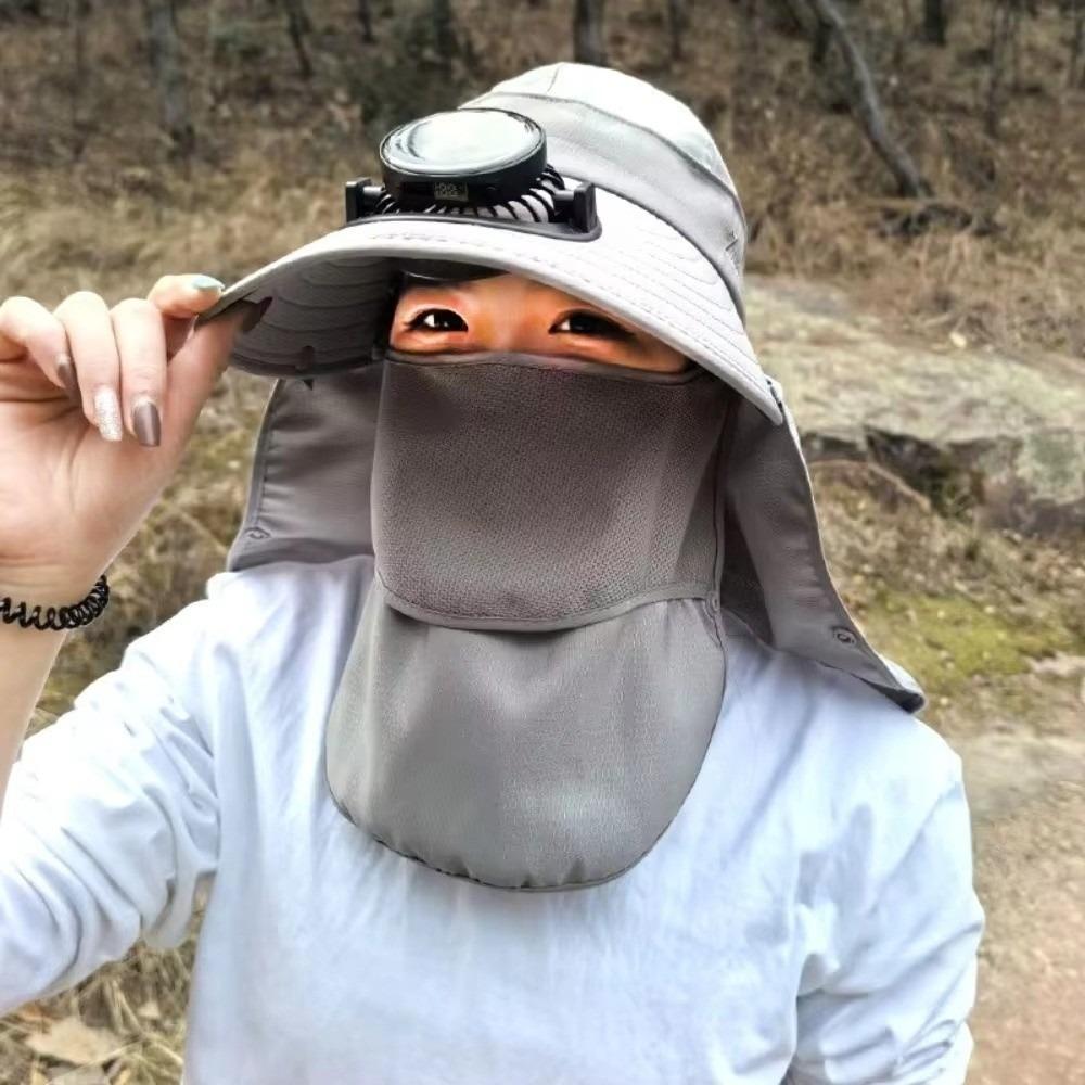 Quick Dry Solar Fan Hat Solar Charging Breathable Wide Brim Sun Cap Digital Display Strong Wind Fishing Bucket Hat Hot Weather