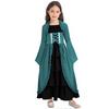 Girls Medieval Renaissance Long Dress Color Contrast Bell Sleeve Layered Ruffles Costume