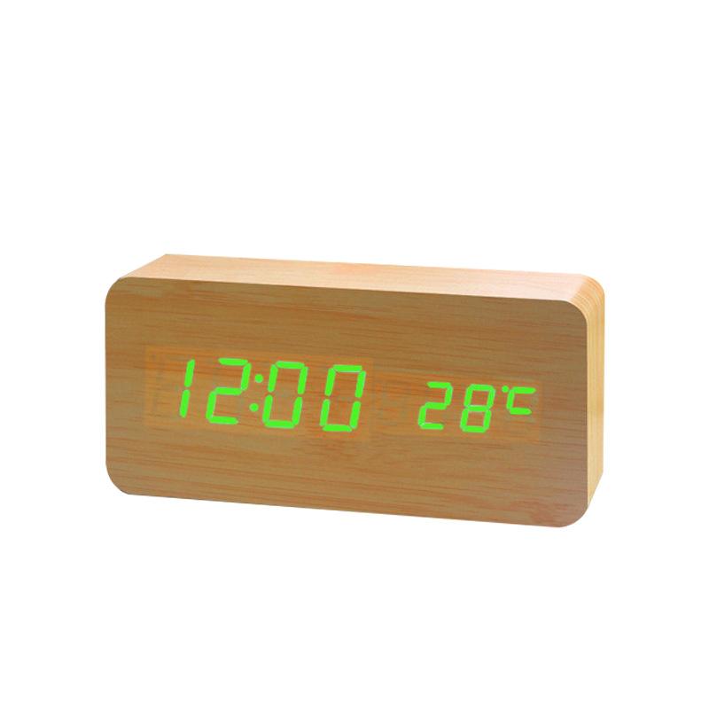 Wooden Clock Thermometer Electronic Clock Creative Wooden Student Alarm Clock Triangle Digital Clock