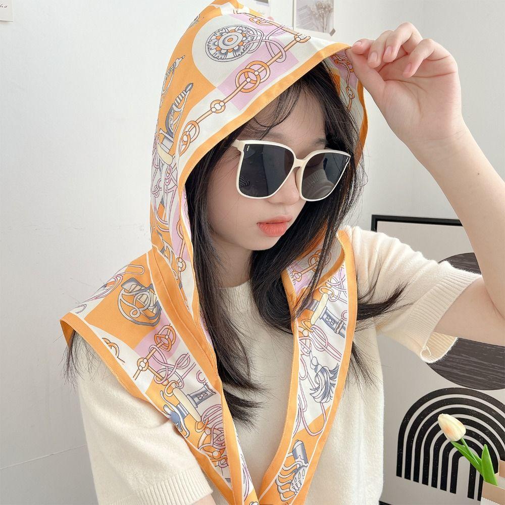 National Style Sunscreen Scarf Sun Protection Silk Scarf Hat Summer Hooded Silk Shawl  Beach