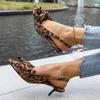 High Heel Sandals 2025 Summer New Fine High Heel Pointed Head Leopard Bow Back Hollow Sandals