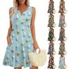Women's Casual Easter Print V-Neck Button Side Pocket Vest Dress