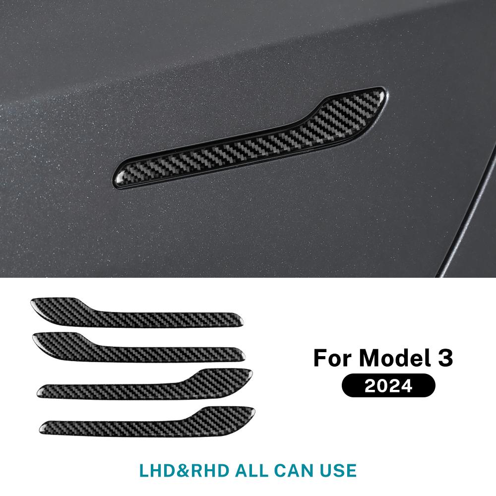 4PCS Real Soft Carbon Fiber Door Handle Trim Sticker For Tesla Model 3 Model Y - Highland 2024 Juniper 2025 Accessories