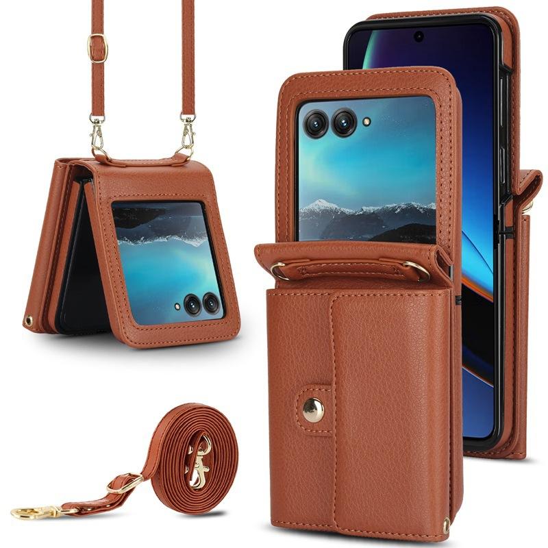 Suitable for moto Razr 70 mobile phone leather case, foldable solid color backpack, Samsung Z Flip8 flip cover with card slot case 6