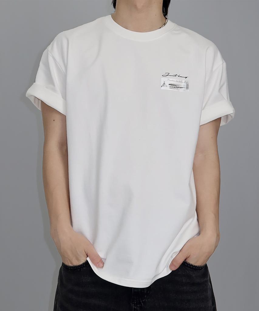 JUSTHANG Semi-Overfit Care Logo Off-White Short Sleeve
